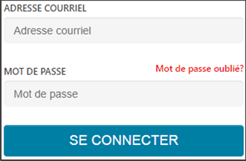 Capture d'écran du panneau de connexion avec les champs adresse courriel mot de passe