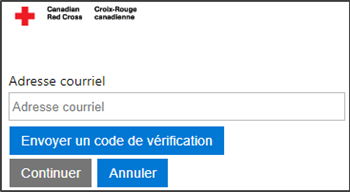 Capture d'écran du champ d'adresse courriel et le bouton Enyover un code de vérification