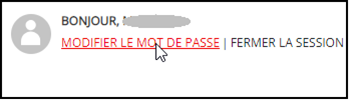 Capture d'écran de la sélection Modifier le mot de passe sous Nom d'utilisateur