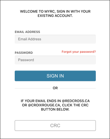 screenshot of Welcome to MyRC sign-in page