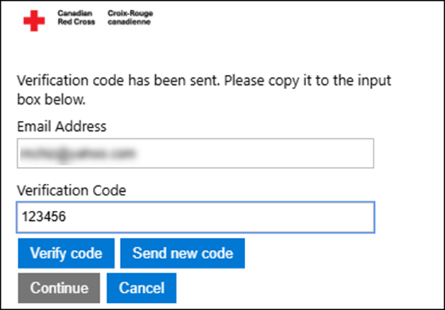 Screenshot of Verification code field for entry of six-digit numeric number and Verify code button below it.