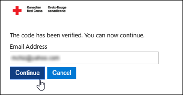 Screenshot of Email address field with pointer at Continue button just below it