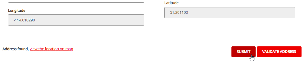 Screenshot of bottom portion of Create a Facility page with SUBMIT button selected at bottom right.