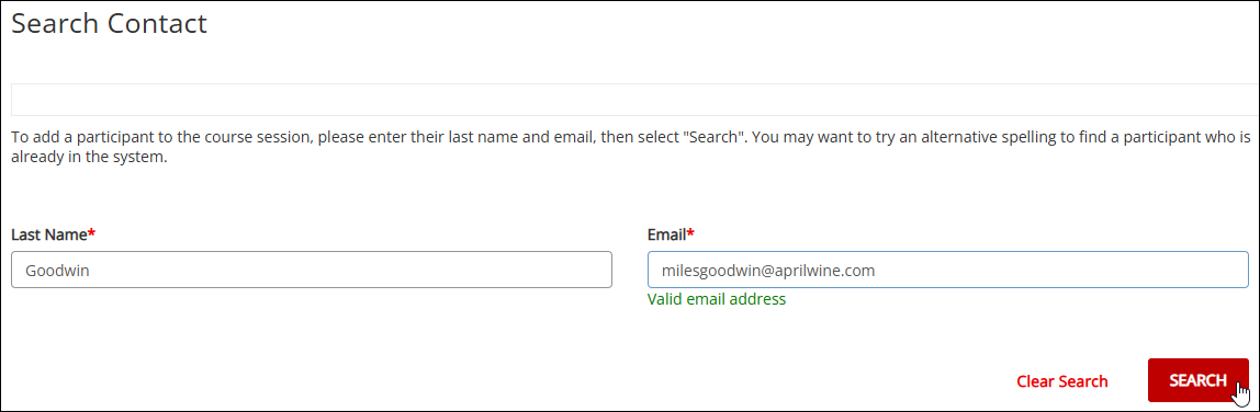 Screenshot of Search Contact page.